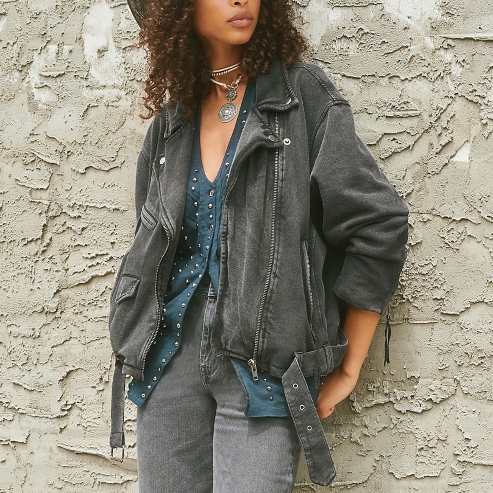 Free People Rebel Rebel Knit Moto Jacket in Black